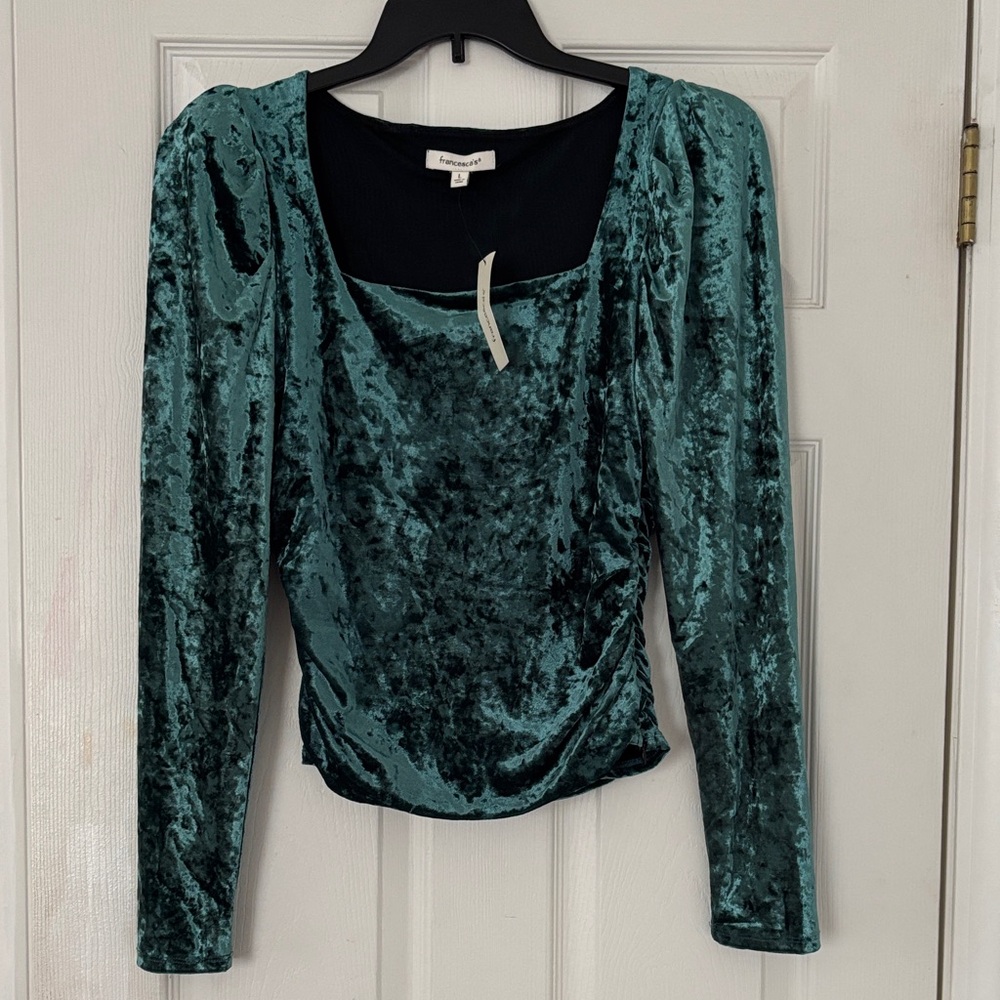Francesca's Collections Velvet Long Sleeve Top in Teal